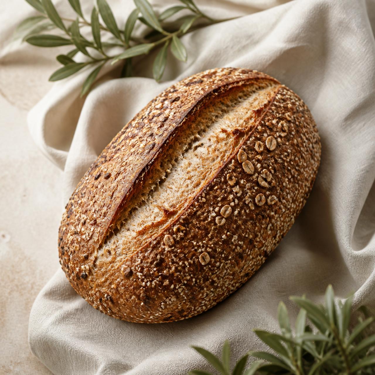 Freshly baked artisan multigrain bread